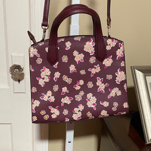 Kate Spade Burgundy Floral glitter Satchel - Picture 2 of 12